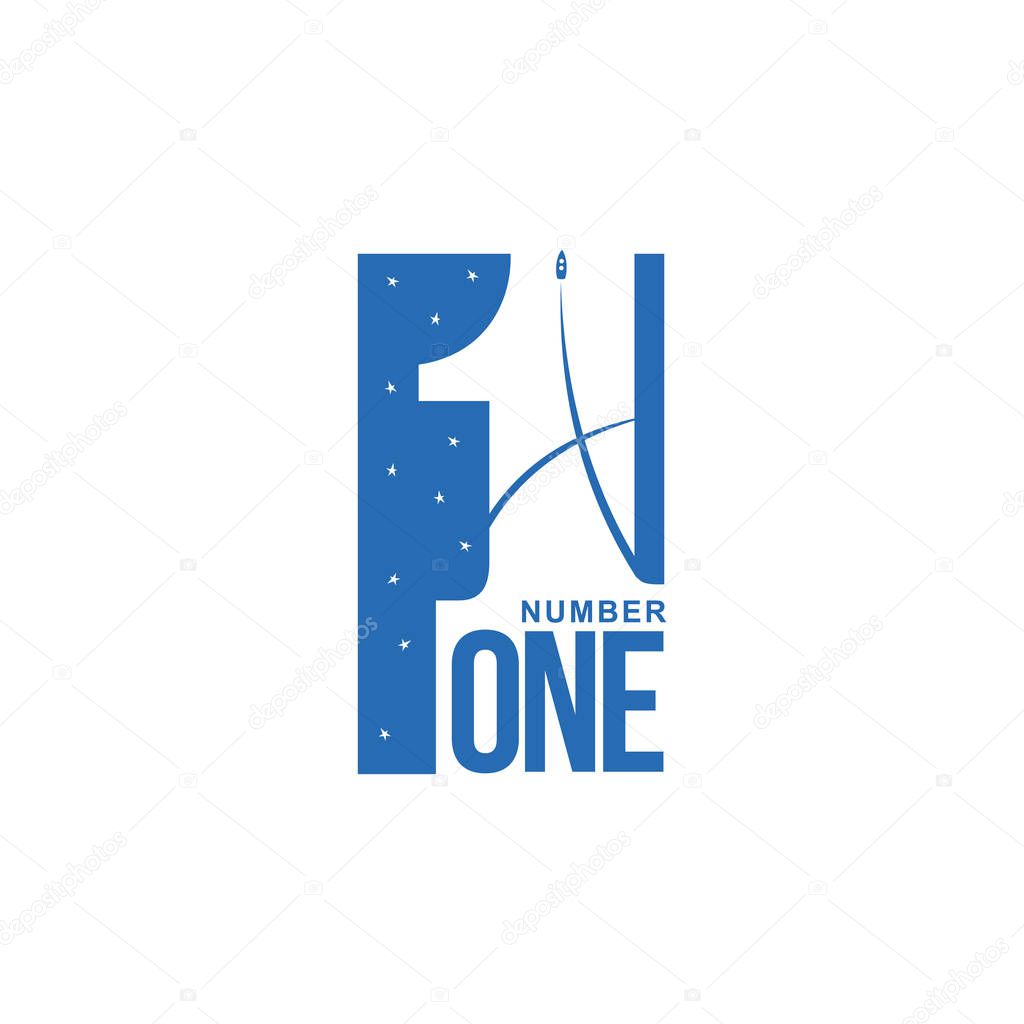 Blue and white number one diagonal logo template Stock Vector Image by