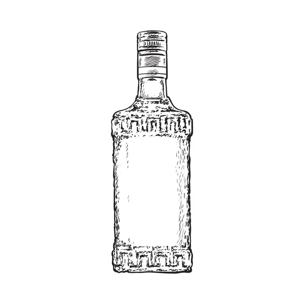 Bottiglia disegnata a mano piena di tequila, illustrazione vettoriale isolata — Vettoriale Stock