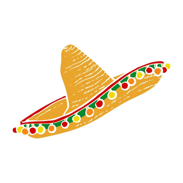 Tradisional Meksiko luas dilumuri topi sombrero - Stok Vektor