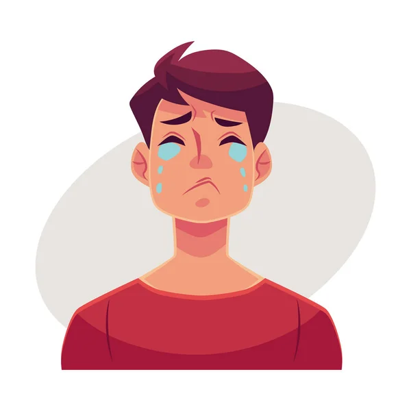 Young man face, crying facial expression — Stock Vector