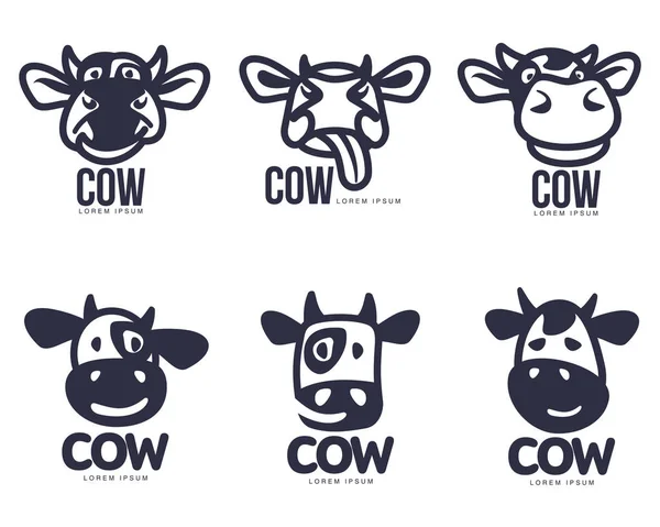 Sada funny cow hlavy logo šablon — Stockový vektor