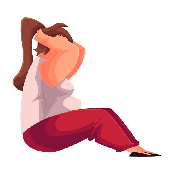 Dikke vrouw doen van sit ups cartoon vectorillustratie — Stockvector