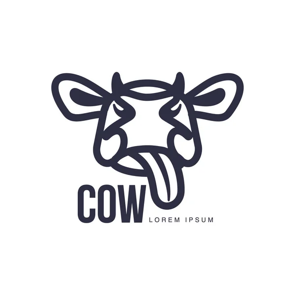 Modèle drôle de logo de tête de vache vue de face — Image vectorielle