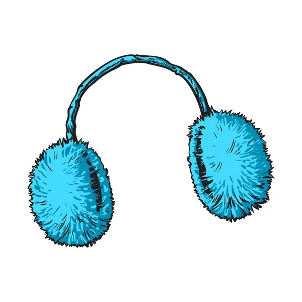 Bright blue fofo pêlo orelha muffs — Vetor de Stock