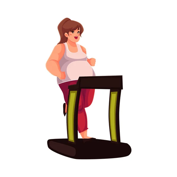 胖女人走路，跑步机，做有氧运动 — 图库矢量图片