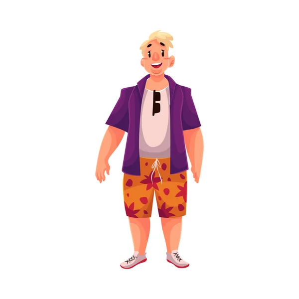 Joven, hombre gordo feliz en ropa casual de vacaciones — Archivo Imágenes Vectoriales
