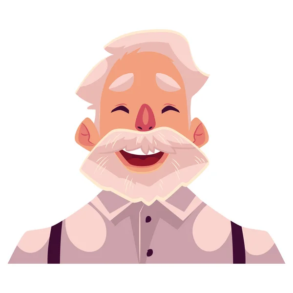 Grå korthårig gamla mannen ansikte, skrattar ansiktsuttryck — Stock vektor