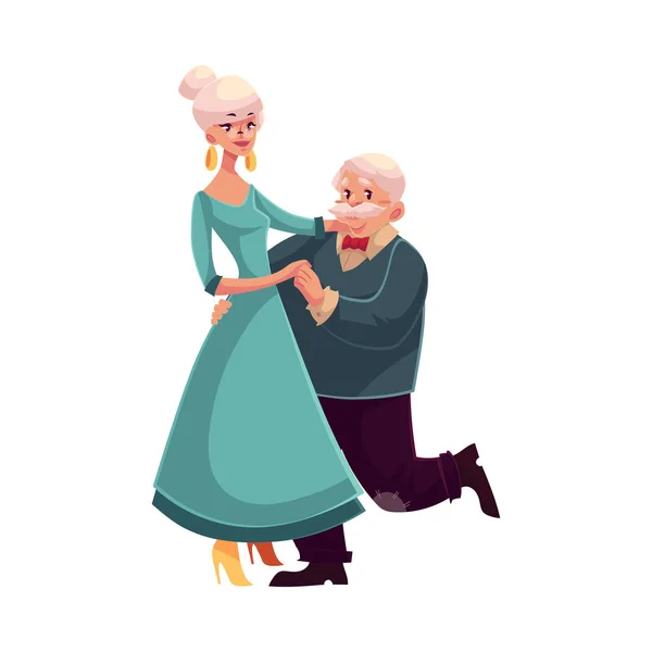 Ritratto a tutta altezza di una vecchia coppia di anziani che ballano insieme — Vettoriale Stock