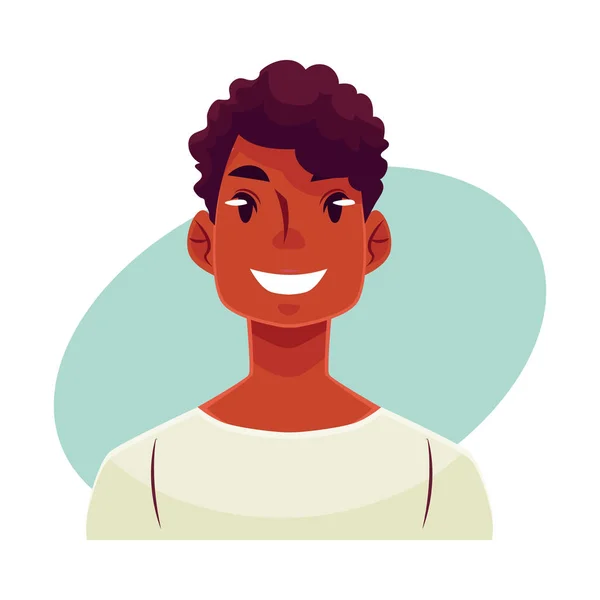 Cara de hombre africano joven, expresión facial sonriente — Vector de stock