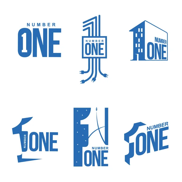 Set van blauwe en witte nummer één logo sjablonen — Stockvector