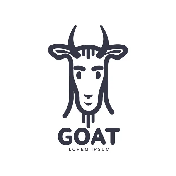Frontansicht Ziegenkopf-Logo für Fleisch und Milchprodukte — Stockvektor