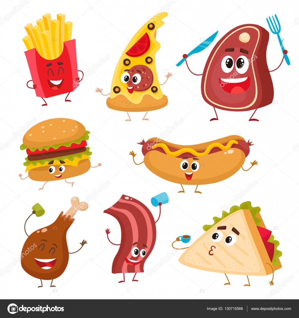 Set of funny cartoon fast food characters Stock Vector Image by ©Sabelskaya #130715566 Set of funny cartoon fast food characters Stock Vector Image by ©Sabelskaya #130715566