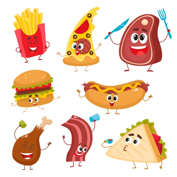 Set of funny cartoon fast food characters — Stock Vector