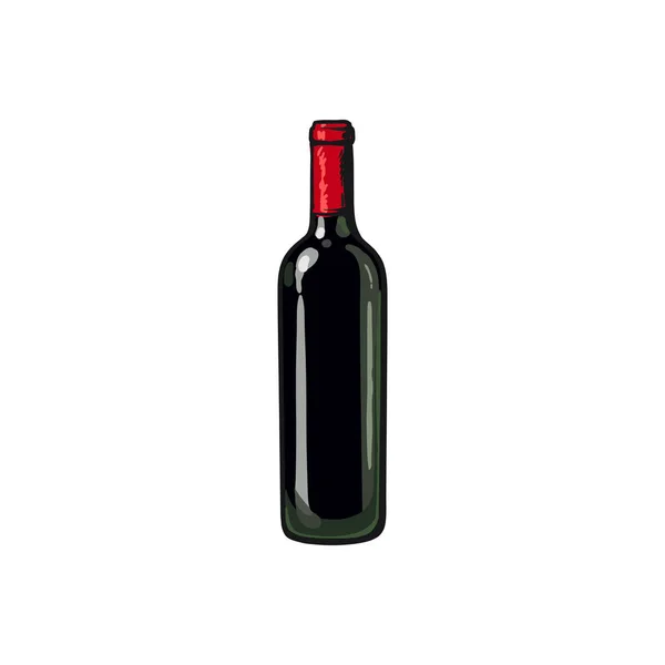 Bouteille de vin rouge, illustration vectorielle de style croquis isolé — Image vectorielle