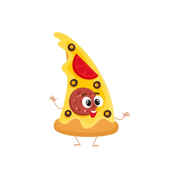 Grappige plak van pizza fastfood kinderen menu karakter — Stockvector
