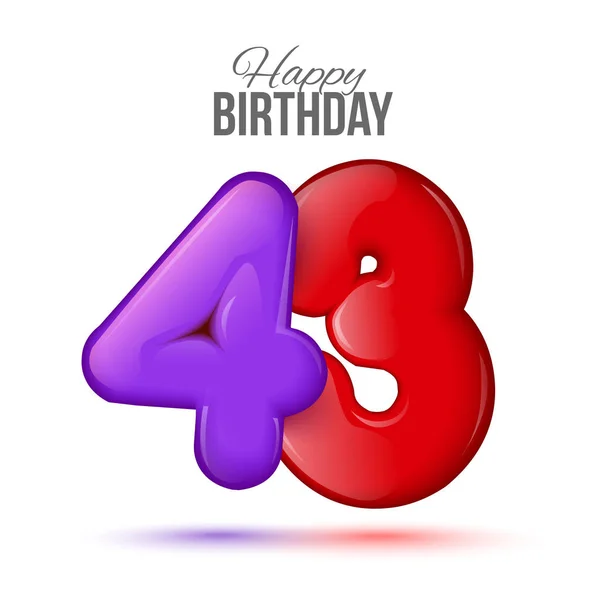 Modelo de cartão de aniversário com lustroso quarenta e três em forma de balão —  Vetores de Stock
