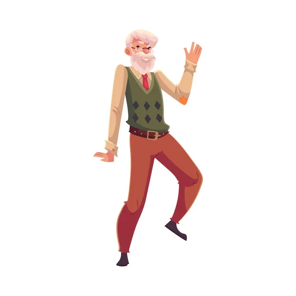 Oude, senior, grijs-haired mens gelukkig dansen — Stockvector