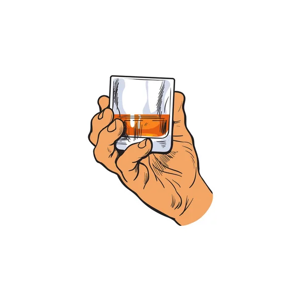 Mano sosteniendo vaso lleno de whisky — Vector de stock