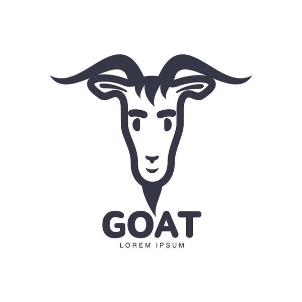 Logotipo frontal de la cabeza de cabra para carne y productos lácteos — Archivo Imágenes Vectoriales