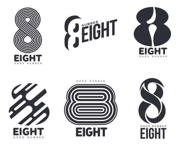 Set of black and white number eight logo templates — Stock Vector