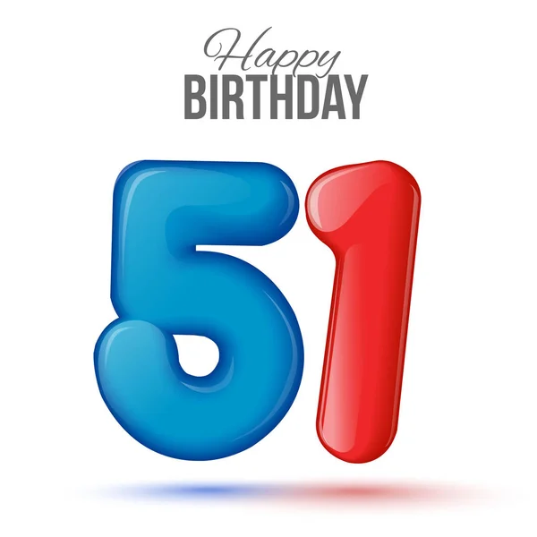 Modelo de cartão de aniversário com brilhante cinquenta e um balão em forma —  Vetores de Stock