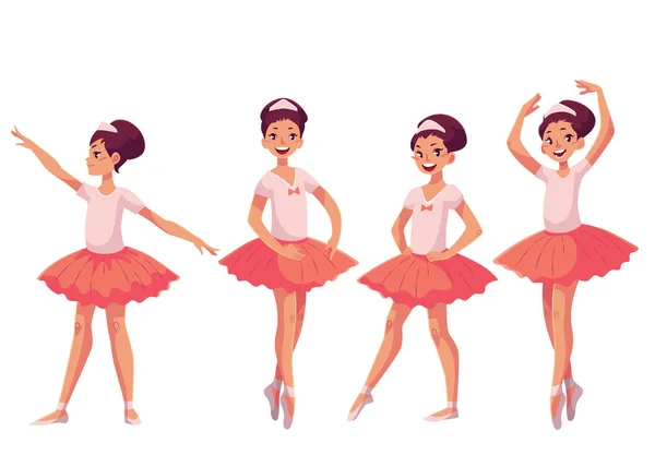 Set of graceful pretty young ballerinas in pink tutu — Stock Vector