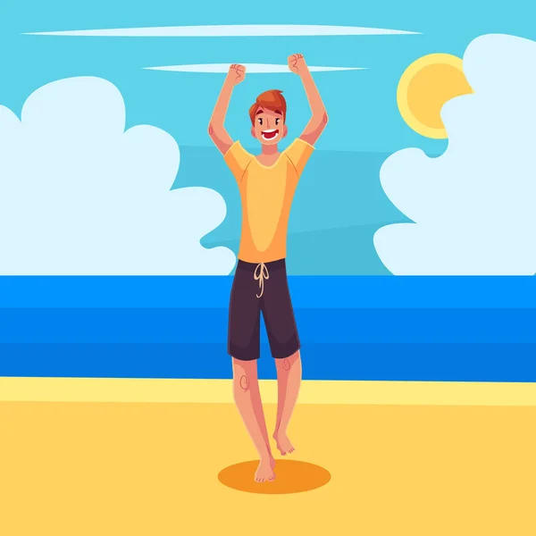 Jeune homme pieds nus dans les lunettes de soleil danse — Image vectorielle