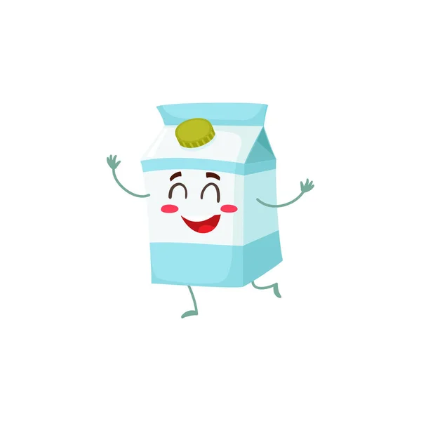 Funny lindo personaje de la caja de leche con una sonrisa tímida — Archivo Imágenes Vectoriales