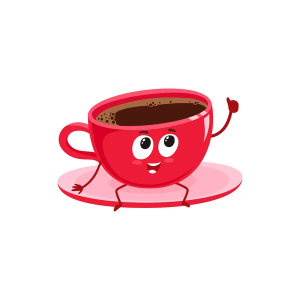 Funny black coffee cup character giving thumb up — Stock Vector