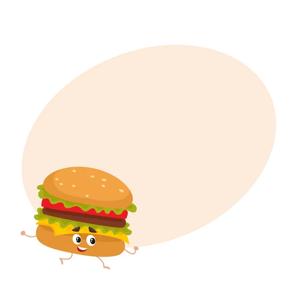 Funny burger fast food kids menu character — Stock Vector