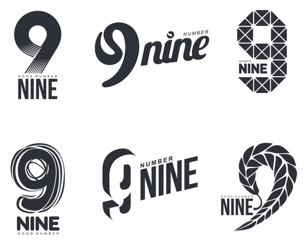 Set of black and white number nine logo templates — Stock Vector