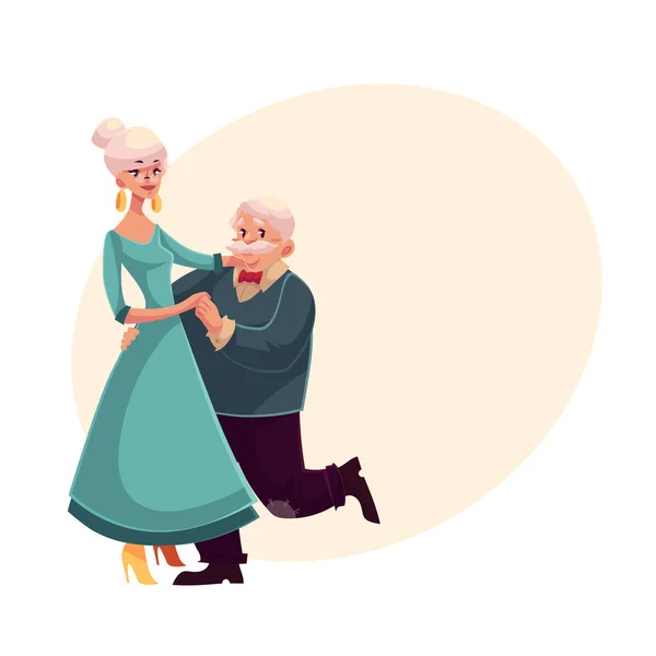 Full height portrait of old, senior couple dancing together - Stok Vektor