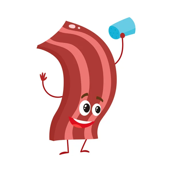 Engraçado assado, frito, personagem de tira de bacon grelhado — Vetor de Stock