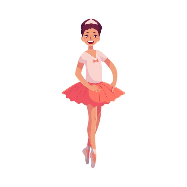 Bonita bailarina joven en tutú rosa de pie en los dedos de los pies — Vector de stock