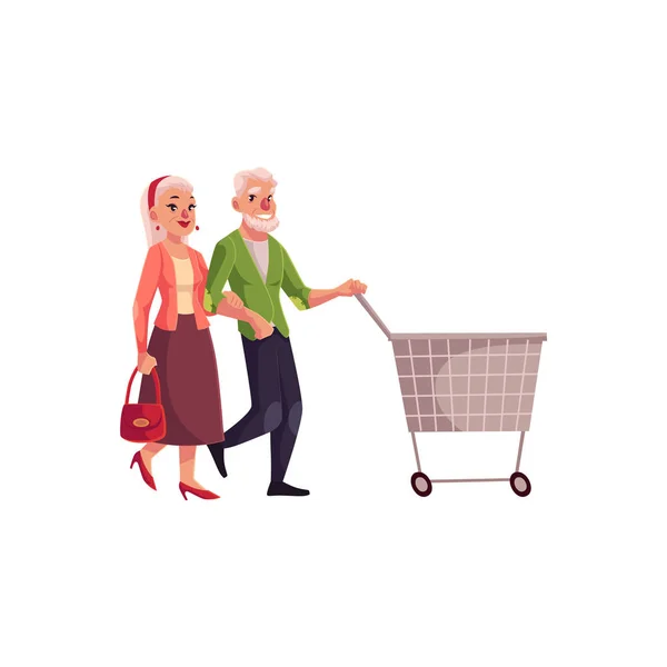 Viejos, mayores, pareja de ancianos comprando juntos — Vector de stock