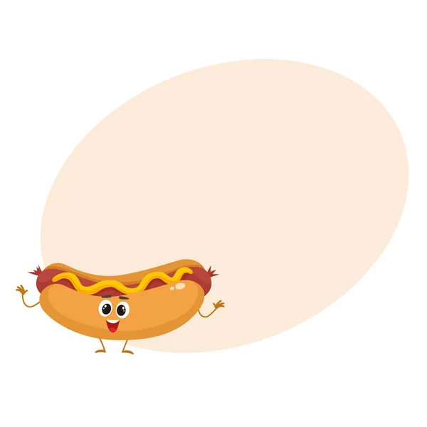 Cachorro quente engraçado fast food crianças personagem de menu — Vetor de Stock