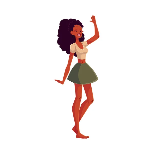 Jeune femme afro-américaine pieds nus dansant — Image vectorielle