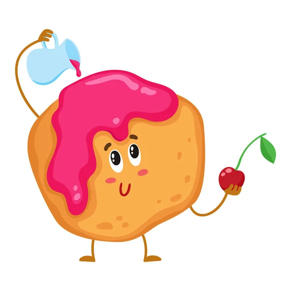 可爱和有趣新鲜出炉的甜甜圈、 包子、 烤饼字符 — 图库矢量图片