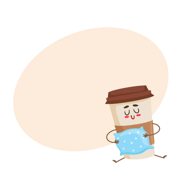 Смішний паперовий кавовий чашковий персонаж з подушкою — стоковий вектор