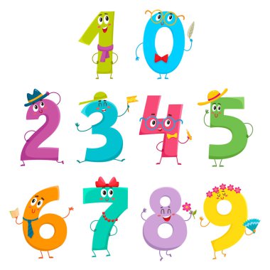 Set of cute and funny colorful number characters clipart