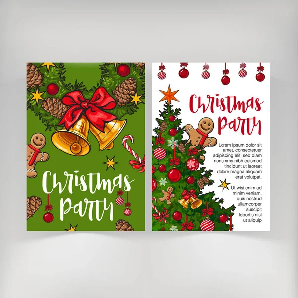 Party invitation, greeting card, poster, banner template with Christmas attributes — Stock Vector
