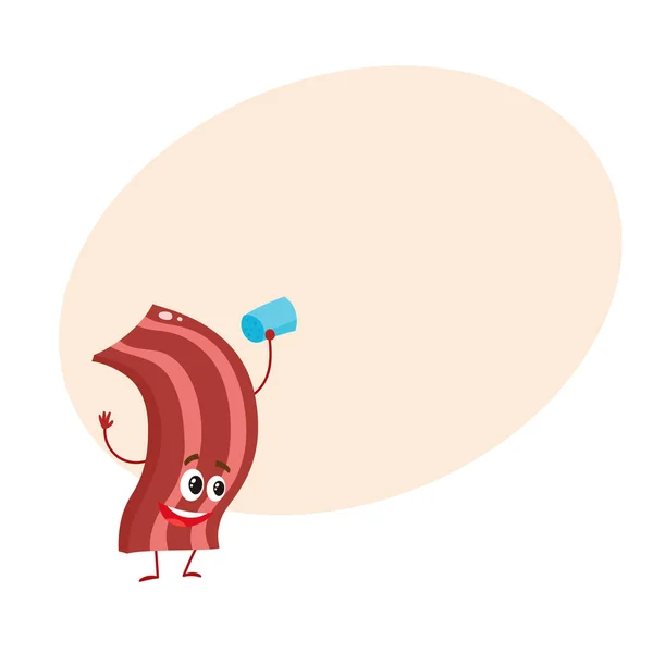 Drôle rôti, frit, personnage de bande de bacon grillé — Image vectorielle