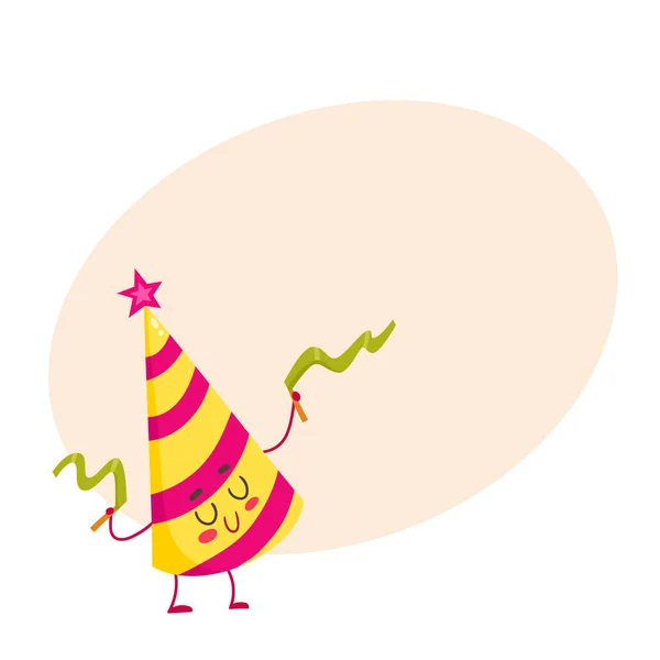 Funny birthday hat character with a smiling face — Stock Vector