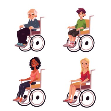 Tekerlekli sandalye kullanan - ihtiyar, kadın, genç çocuk insanlar