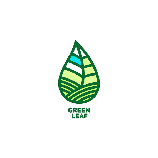 Horizontal spitz zulaufendes grünes Blatt Logo Vorlage, Vektorillustration — Stockvektor
