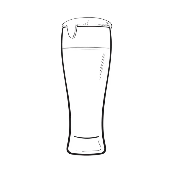 Copo alto de cerveja gelada com espuma e bolhas — Vetor de Stock