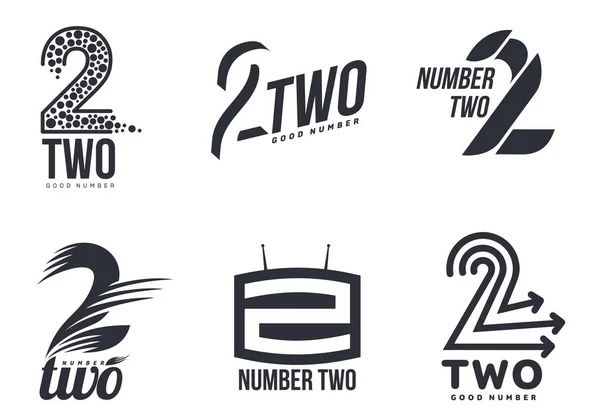 Conjunto de modelos de logotipo número dois preto e branco — Vetor de Stock