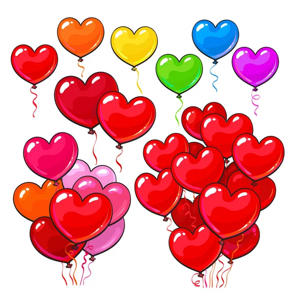 Gran conjunto de brillantes y coloridos globos en forma de corazón — Vector de stock