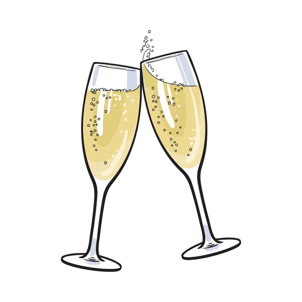 Un par de copas de champán, tostadas de vacaciones — Vector de stock
