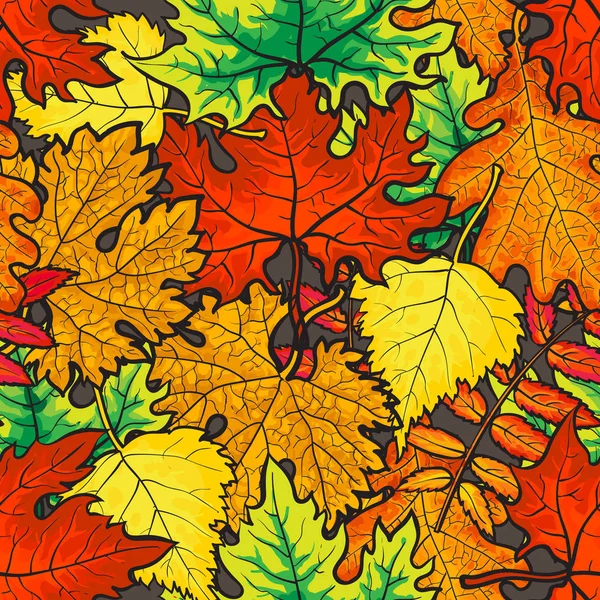 Bright and colorful autumn leaves seamless pattern — Stock Vector